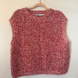 Zara Women's Red and White Knit Sweater